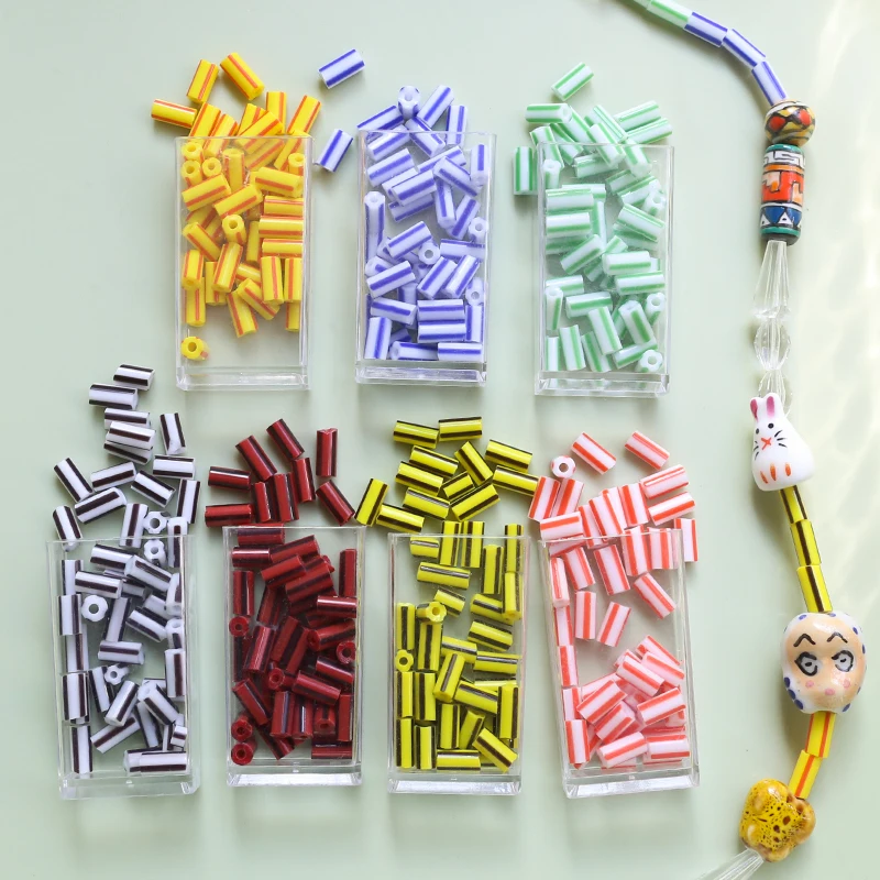 10g Retro Color Stripe Pipe Bead Long Rice Bead Diy Jewelry Earrings Necklace Bracelet Accessories Beaded Handmade Beads