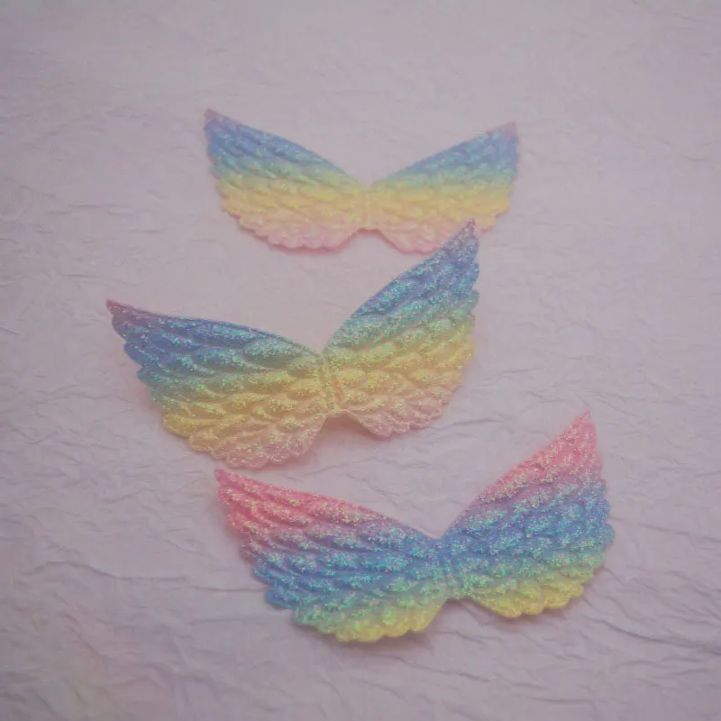 20 Stück glitzernde, glänzende, farbverlaufende, große Engelsflügel-Applikationen mit Polsterung für Haarspangen, Kleidung, Schuhe, Hüte, dekorative Accessoires, Aufnäher – Detail 8