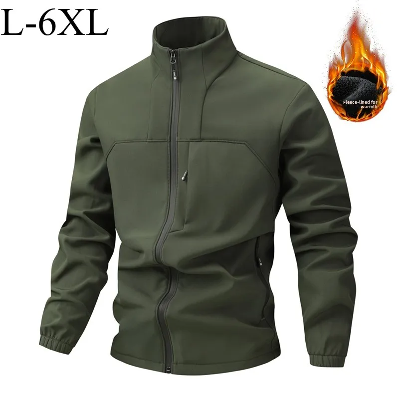 

Men Softshell Fleece Jacket Stand Collar Outdoor Adventure Thickened Warm Parka Fashion Zipper Pocket Cold Resistant Winter Coat