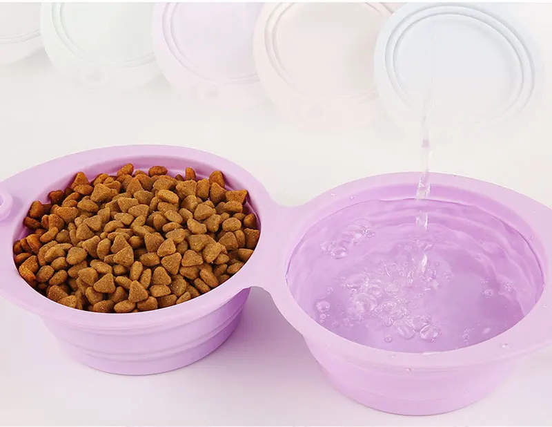 Faltbare Hundenapf-Set aus Silikon: Doppelnapf, Zusammenklappbarer Futter- und Wassernapf für Outdoor und Reisen, Trinknapf für Hunde – Detail 6