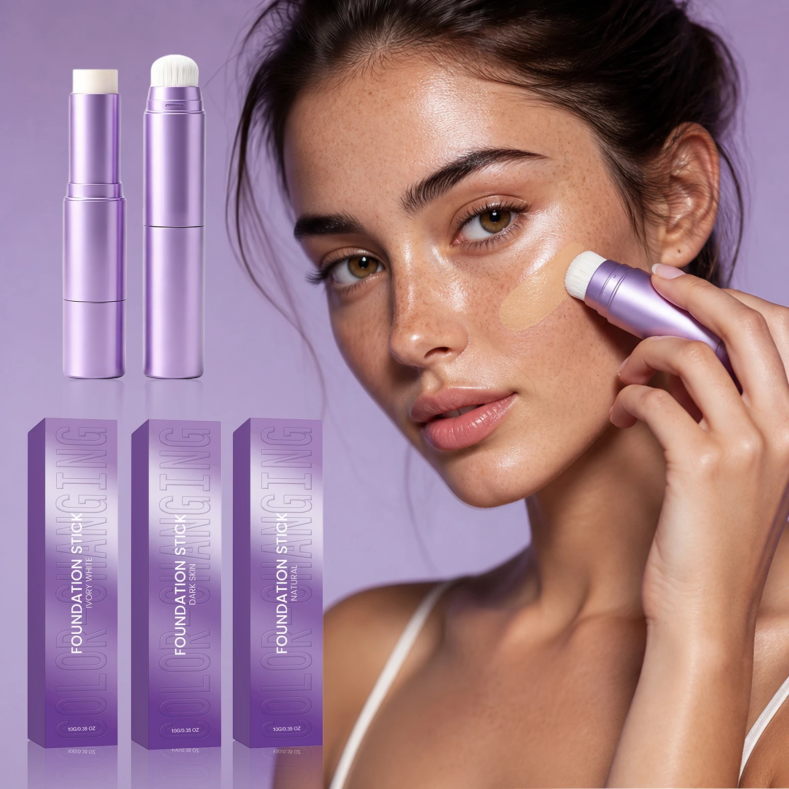 2-in-1 Dual-Head Farbwechselnder Foundation-Stick, Vollständige Deckkraft, Feuchtigkeitsspendender, Leichter Concealer-Creme-Stick für Alle Hauttypen