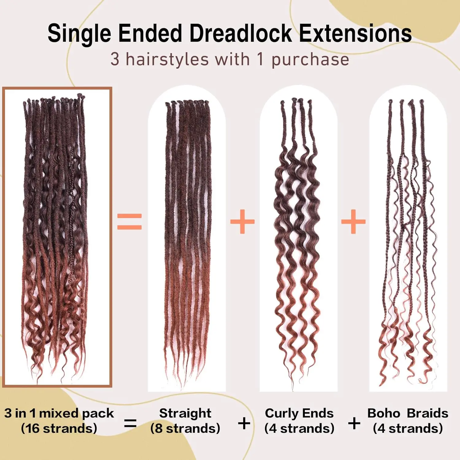 Synthetic 16Strands/Lot SE Dreadlocs Braids 24 Inch Hair Extensions, 3 In 1 Mixed Hippie Style Single End Dreadslocks for Women image 2