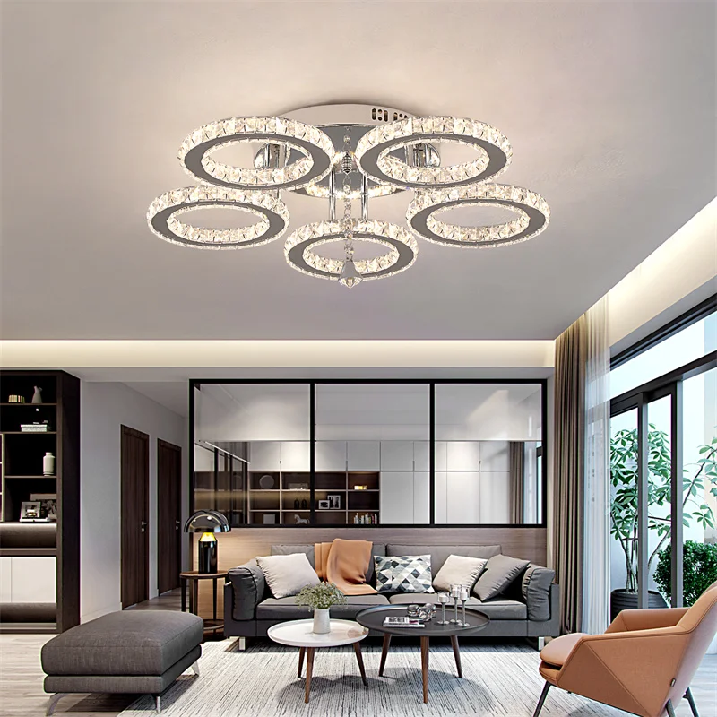 Crystal Chandelier Mirror Stainless Steel Flush Mount Pendant Ceiling Lamp for living room Fixtures Dimmable Porch Dining Room