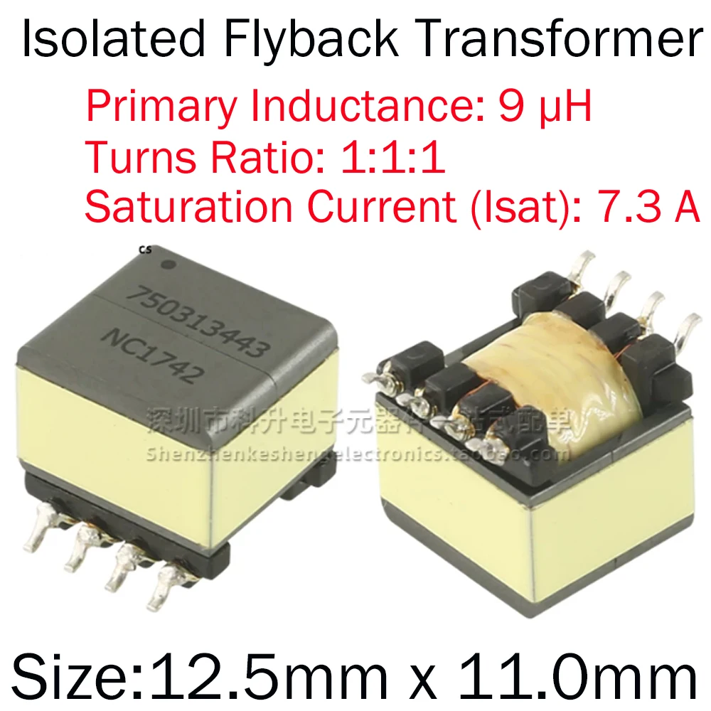 2PCS 750313443 9UH 1:1:1 7.3A SMD Isolated Flyback Transformer EP10 8-32VDC 12V 1500VAC Isolation Converter Power Supply