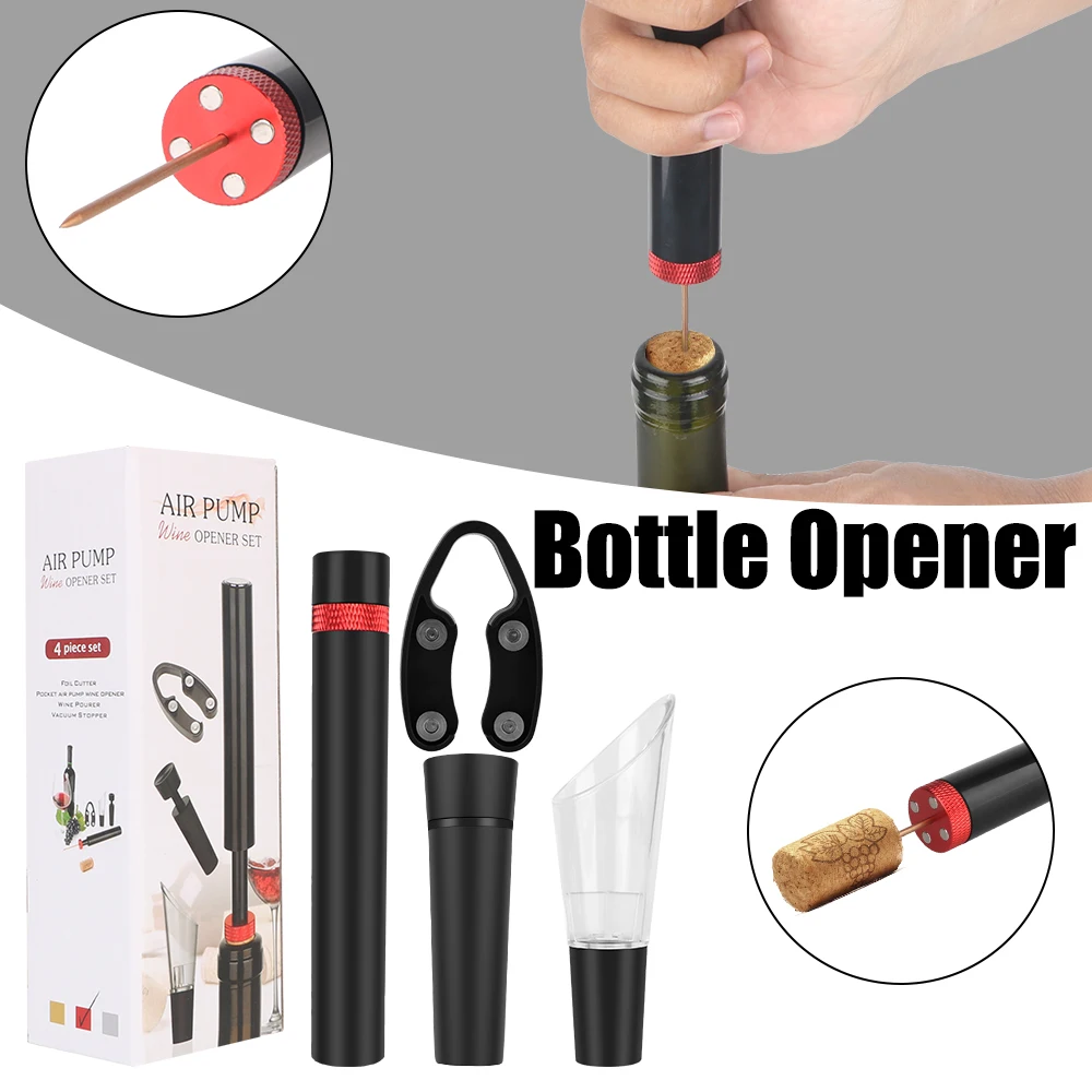 Wine Opener for Red Wine Foil Cutter 4 Pcs/Set Pin Type Cork Out Tool Wine Pourer Air Pressure Vacuum Wine Stopper