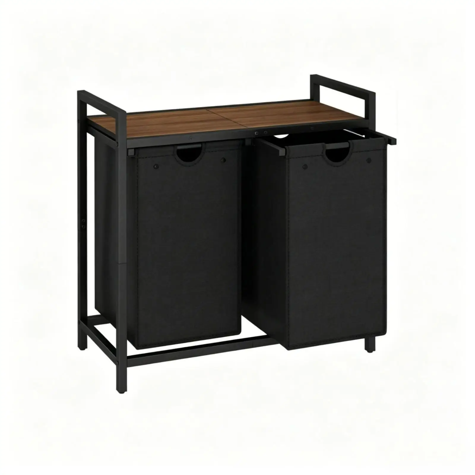 Portable Laundry Basket Rack with 48L Capacity Bins and Iron Wood Frame for Laundry Room Organization and Storage of Clean