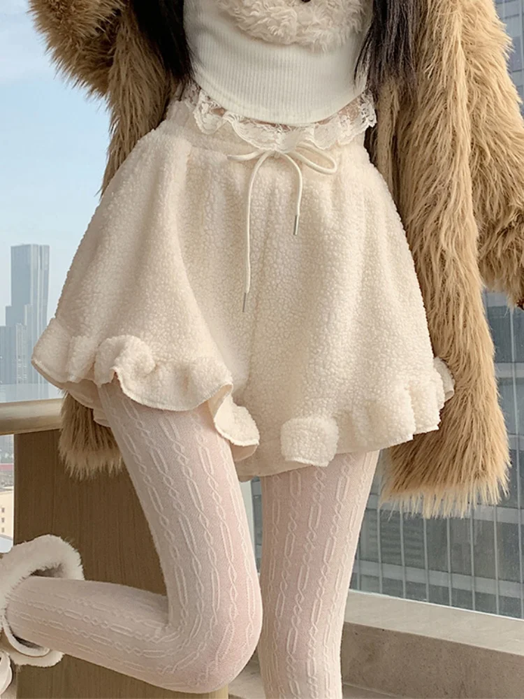 SMTHMA 2025 شتاء جديد مشعر أسفل موجة حافة السراويل غير رسمية للنساء نحيل الأحذية Lambhair واسعة الساق السراويل #3