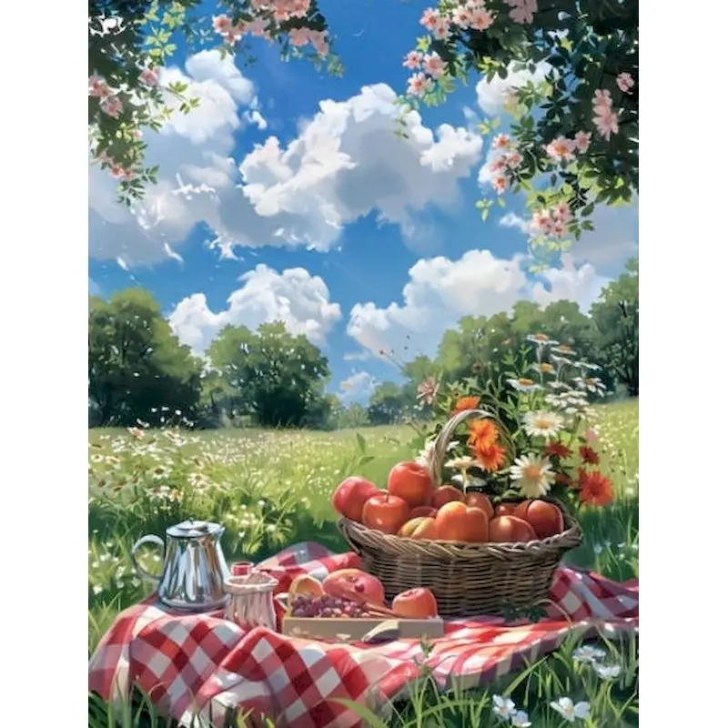 

GATYZTORY Painting By Number Spring Picnic Basket Drawing On Canvas HandPainted Art Gift DIY Pictures By Number Home Decor