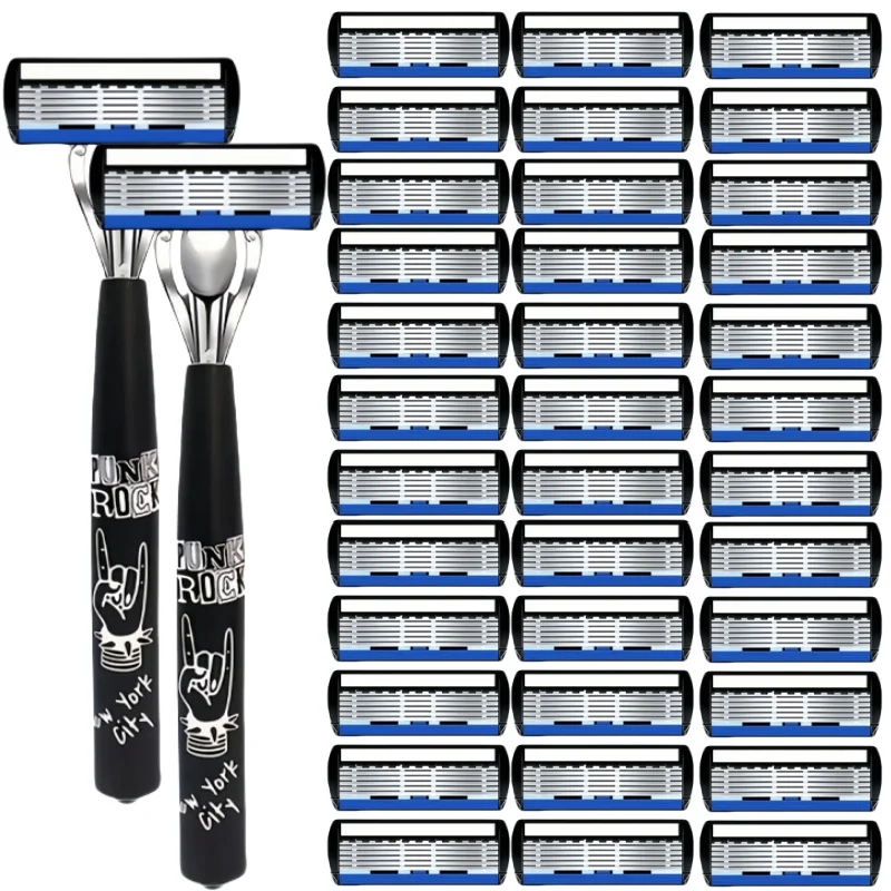 ماكينة حلاقة يدوية آمنة للرجال والنساء مع شفرات من الفولاذ المقاوم للصدأ مكونة من 6 طبقات لإزالة الشعر، تتميز برؤوس حلاقة قابلة للاستبدال #1