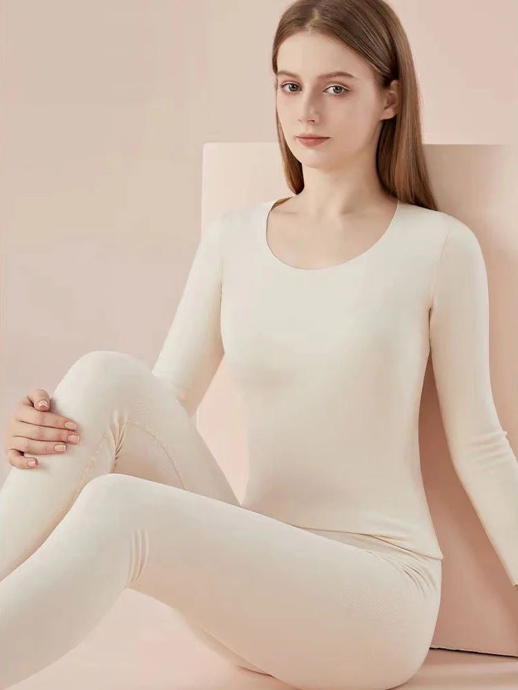 Women's Seamless Long Johns Velvet Thermal Underwear 2024 New Winter High Quality Bottoming Shirts Elastic Thermal Top and Pants