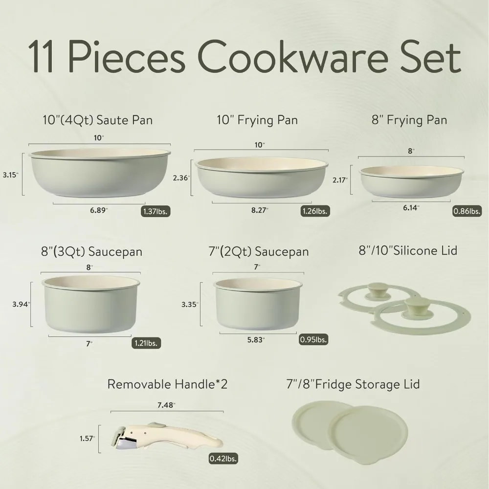 11pcs Pots and Pans Set, Nonstick Cookware Set Detachable Handle, Induction Kitchen Cookware Sets Non Stick