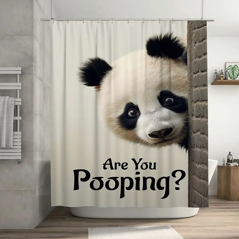 

Funny Panda Shower Curtain Waterproof Eco-Friendly Fabric -Unique Are You PoopingDesign for Quirky BathroomDecor Easy to nstall