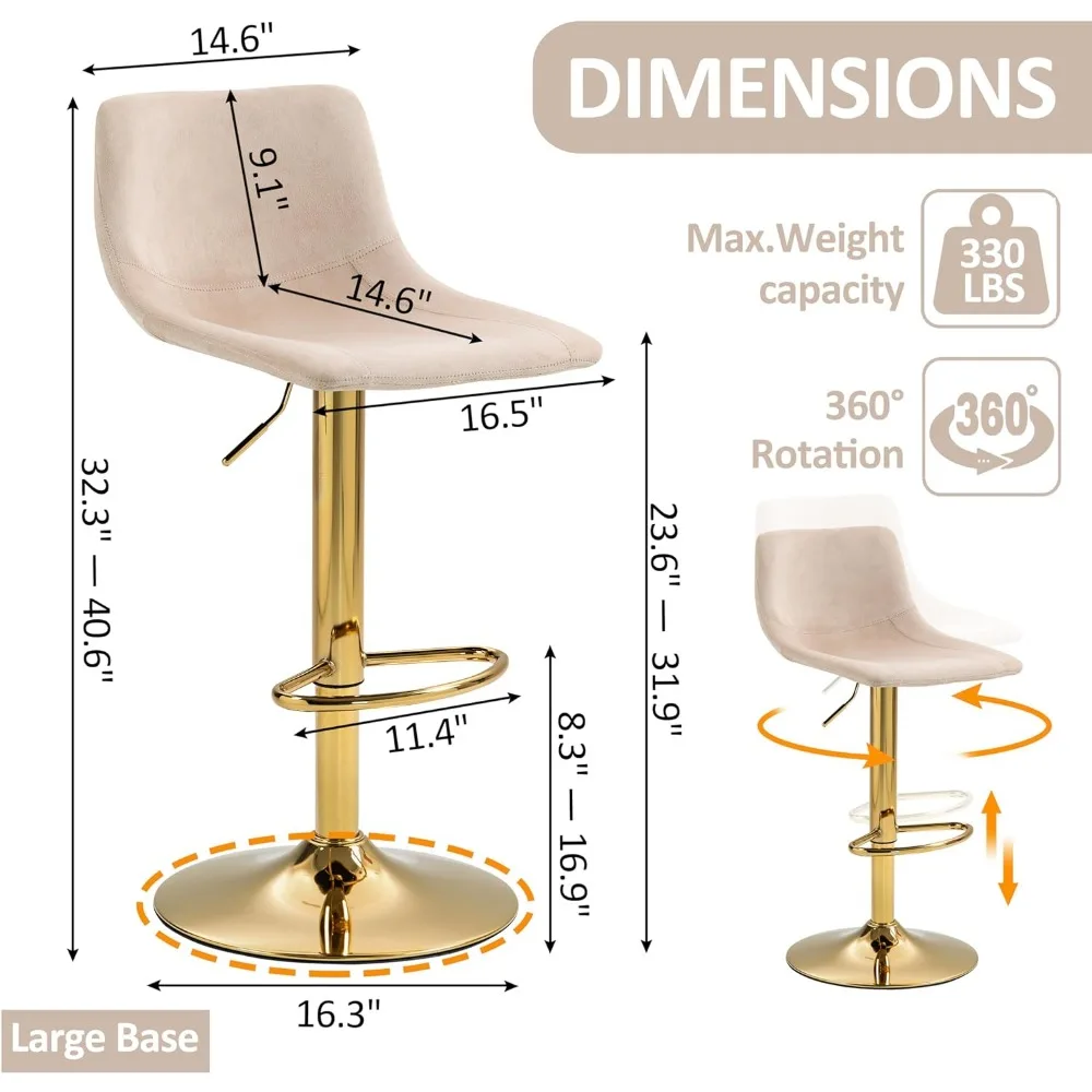 2, Swivel Barstools with Footrest and Low Back, Adjustable Counter Height Armless Upholstered Modern Bar Chairs for Home Bar,