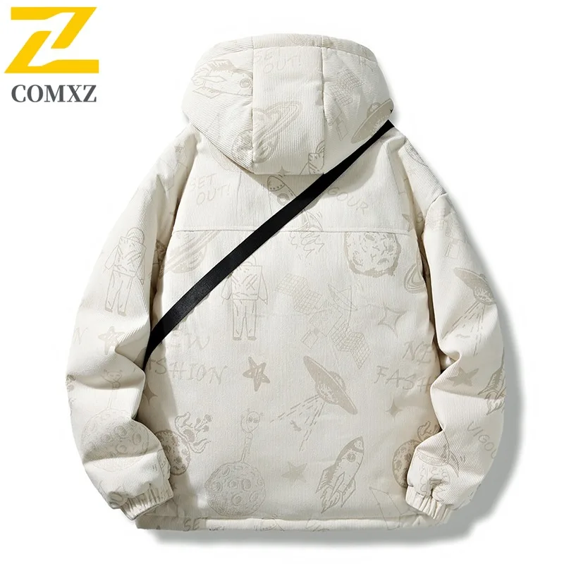 COMXZ Men Duck Down Mountain Hooded Waterproof Long Jacket American Style Vintage Winter Cotton-padded Outdoor Lightweight Coat