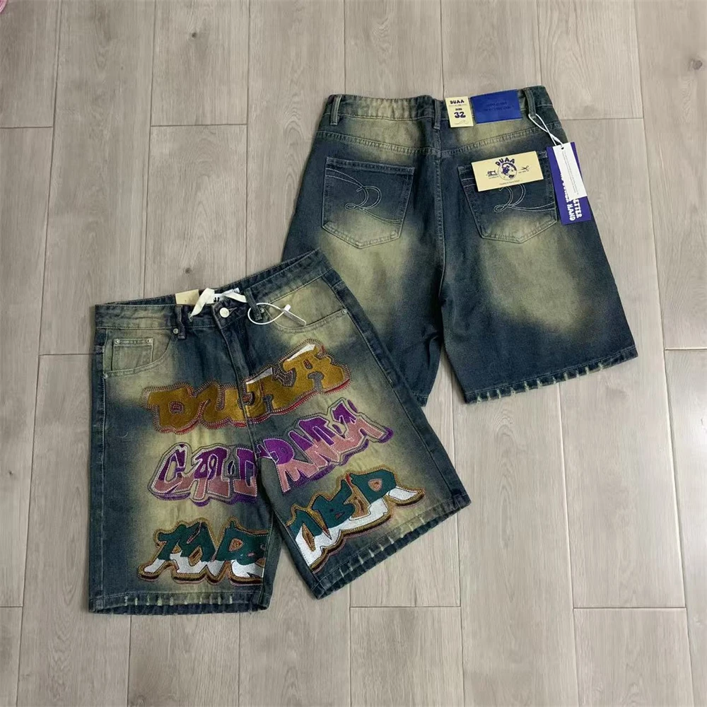 DUAA WALL Denim Workwear Embroidered Logo Shorts Men Women Top Quality Oversize Casual Shorts