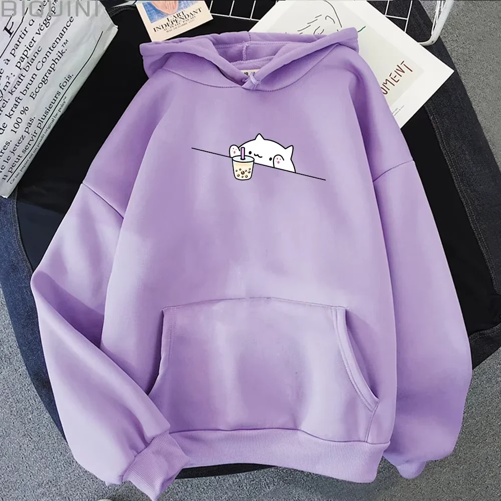 Jerséis informales con estampado de té de burbujas para mujer, ropa con capucha Vintage de dibujos animados para mujer, sudaderas con capucha Kawaii de gato y Boba, 2025