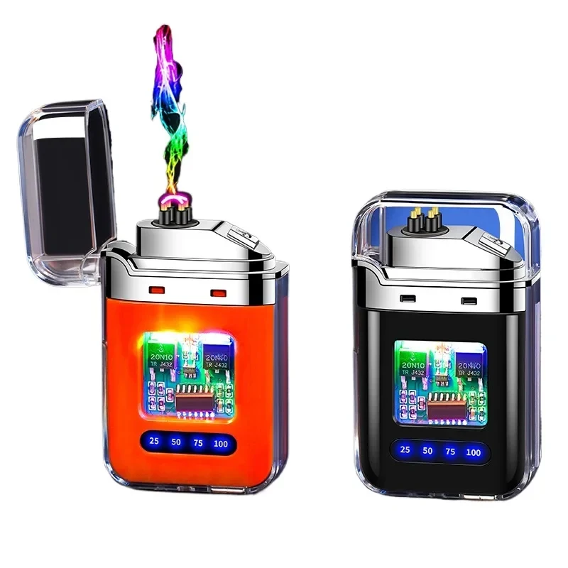 lighter transparent case gradual change color electronic pulse windproof double arc cigarette lighter send boyfriend