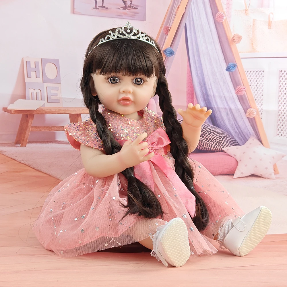 55 cm carino capelli lunghi principessa bambole di simulazione completamente adesivo lavabile bambola rinata acconciature fai da te giocattoli regali di Natale per bambini