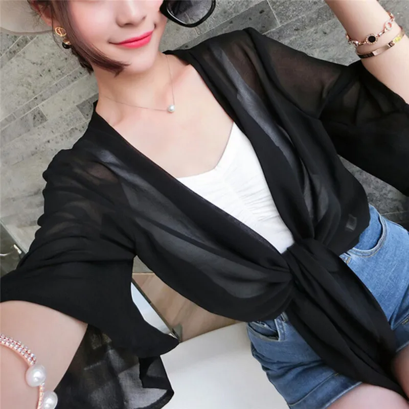 Women Thin Coat Casual Lace Bow Summer Sun Protection Clothes Female Cardigan Shirt Clothing Tops Blouse For Woman Covers Blusa