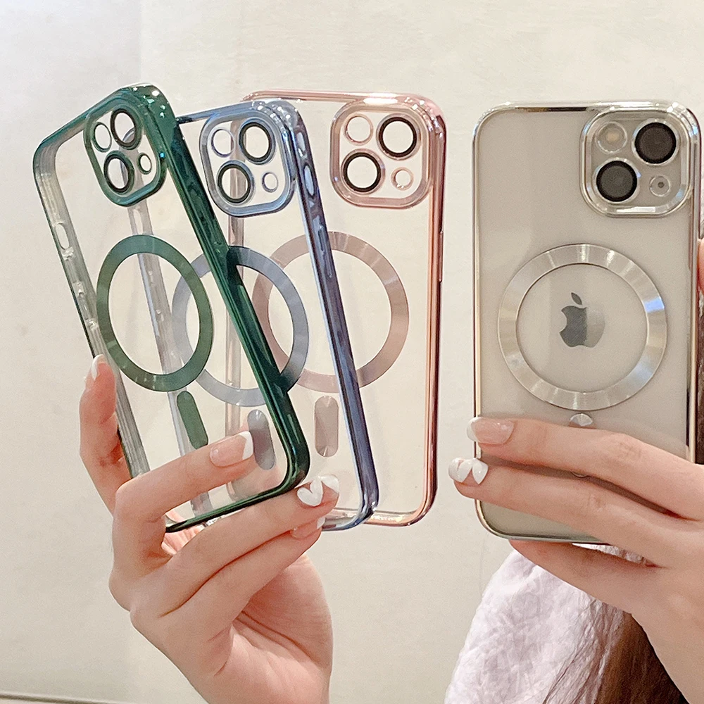 

Sleek Electroplated Magnetic Case For Magsafe For iPhone 16 15 14 13 12 11 17 Pro Max 360° Protection with Lens Guard