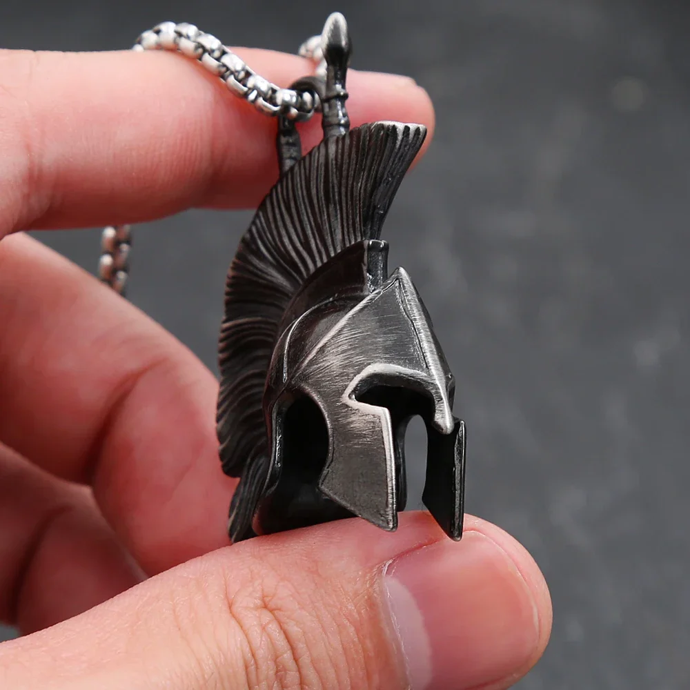 Fashion Black Vintage Men Spartan Necklace Stainless Steel Warriors Helmet Pendant Unique Amulet Jewelry Gift Dropshipping