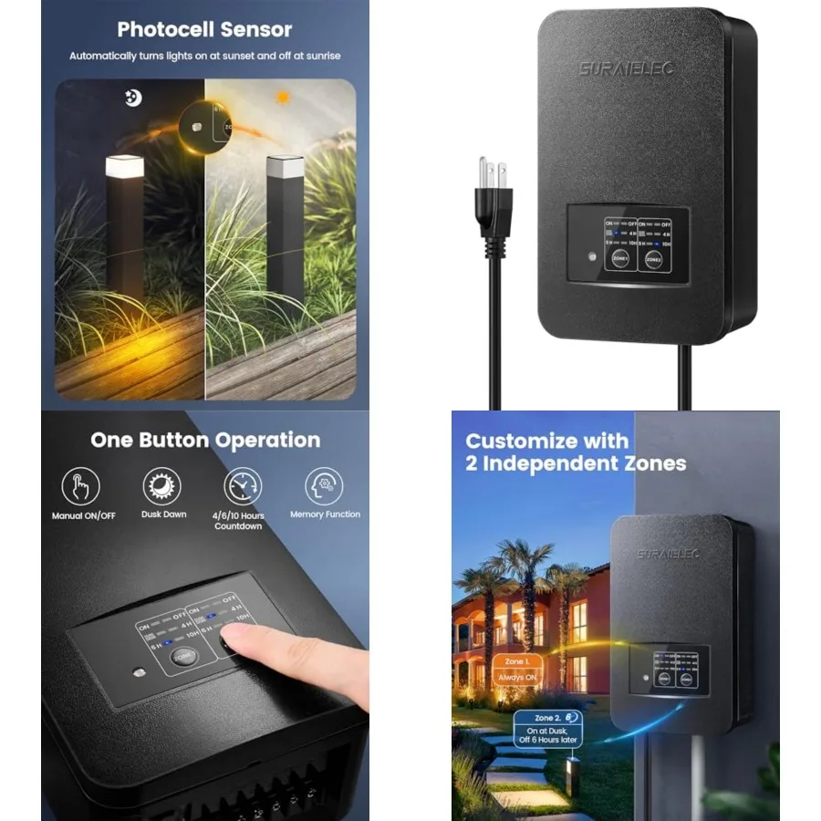 

200W Low Voltage Landscape Transformer, Outdoor Weatherproof Transformer with Photocell Sensor and Timer, 2 Independent Zones,