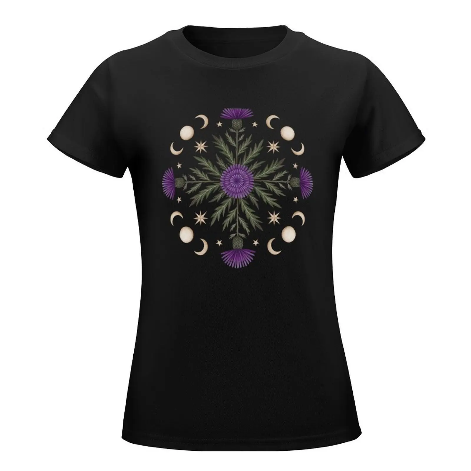 Distel und Mond Mandala T-Shirt Schwergewichte plus Größen Rohlinge T-Shirts für Frauen