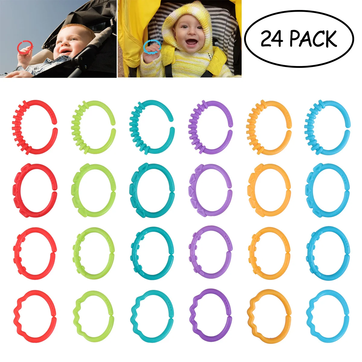 24 قطعة حلقات الطفل الروابط عربة سيارة الرضع عضاضة خواتم مقعد لمدة 3 أشهر + التسنين الرضع التسنين الإغاثة