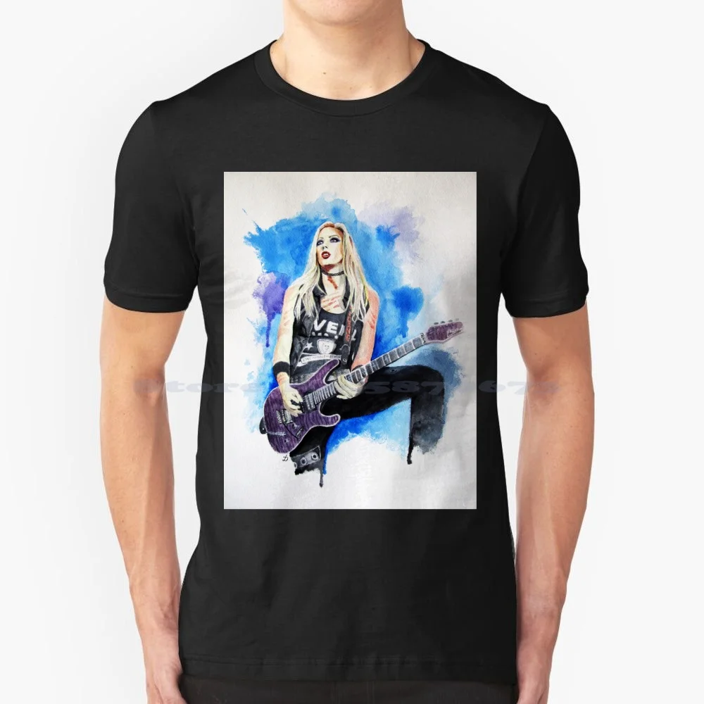 Nita Strauss Portrait. T Shirt 100% Cotton Tee Handmade Watercolor Blots Portrait Girl Alice Cooper Nita Strauss Music Heavy