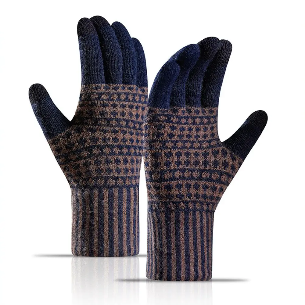 Warm Knitted Gloves For Men Winter Touch Screen Thermal Fleece Lining Soft Fabric Comfortable Casual Outdoor Cycling Gear