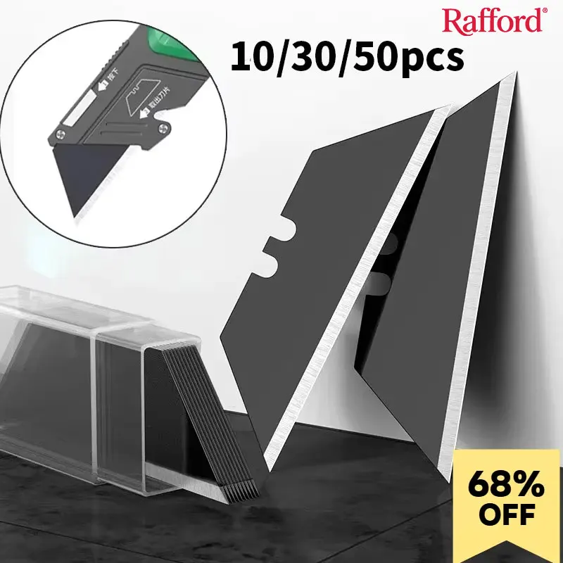 Rafford 10/30/50 Stück Trapezförmige Universalmesser-Klingen Set Stahlmaterial DIY Kunst Handwerk Spezial-Schneidewerkzeuge mit Box