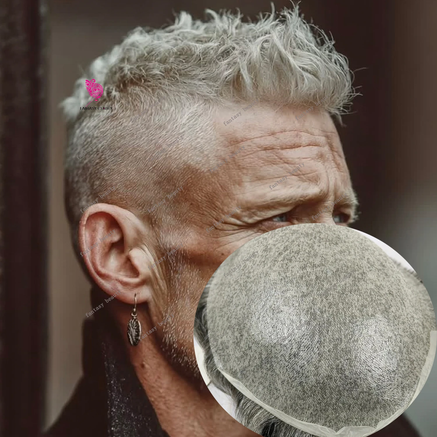 

#1b80 Old Men 80%Density Super Thin Skin Base 0.02mm Ultra Undetectable 1b20# 1B65 565# Vloop Human Hair Prosthesis for Bald Men