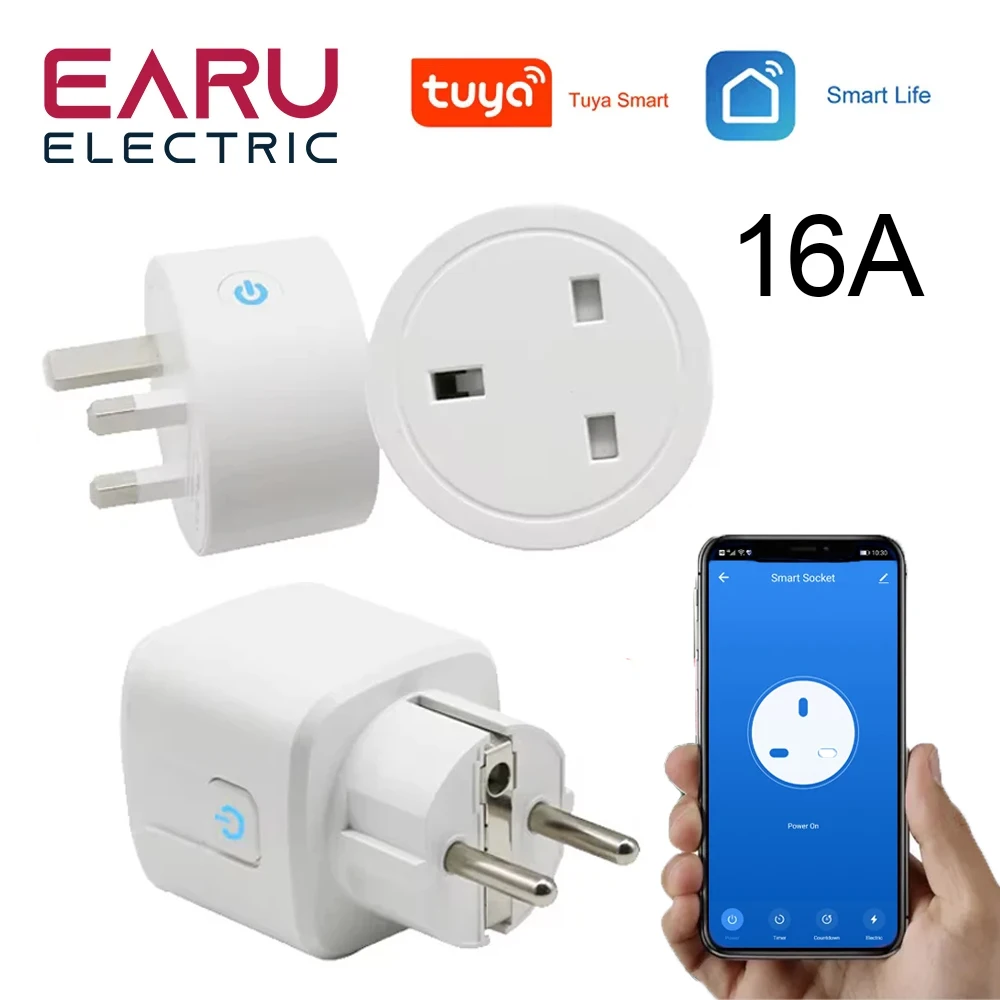 EU  UK 16A   Smart Wifi Power Plug Energy Monitor Timer Smart Home Wifi Wireless Socket for Alexa Google Home by TUYA App