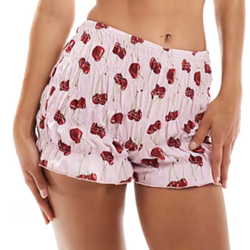 Y2k Clothes Women Bloomer Shorts Sweet Cherry Print Elastic Waist Shorts Streetwear