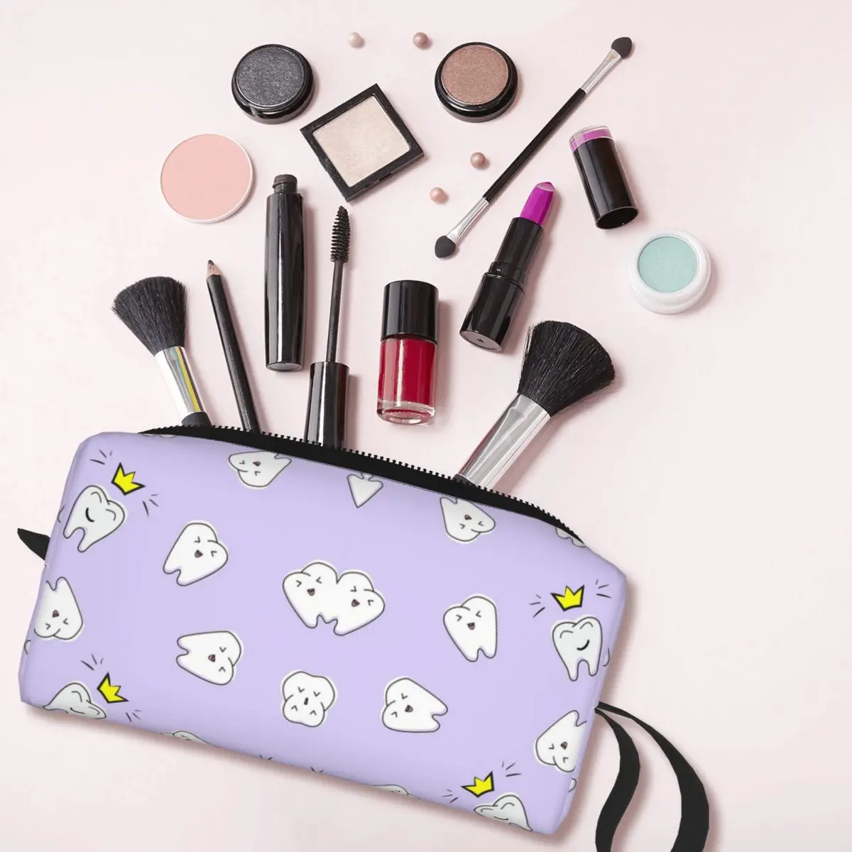 Bolsa de maquillaje violeta con estampado de dentistas, Kit de almacenamiento de cosméticos, bolsa de cosméticos de aseo, estuche de lápices de viaje de belleza para mujeres