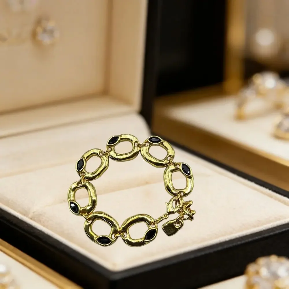 2026 Summer Mature High Quality Black Zircon Elliptical Ring Chain Bracelet Jewelry Accessories Festival Gift