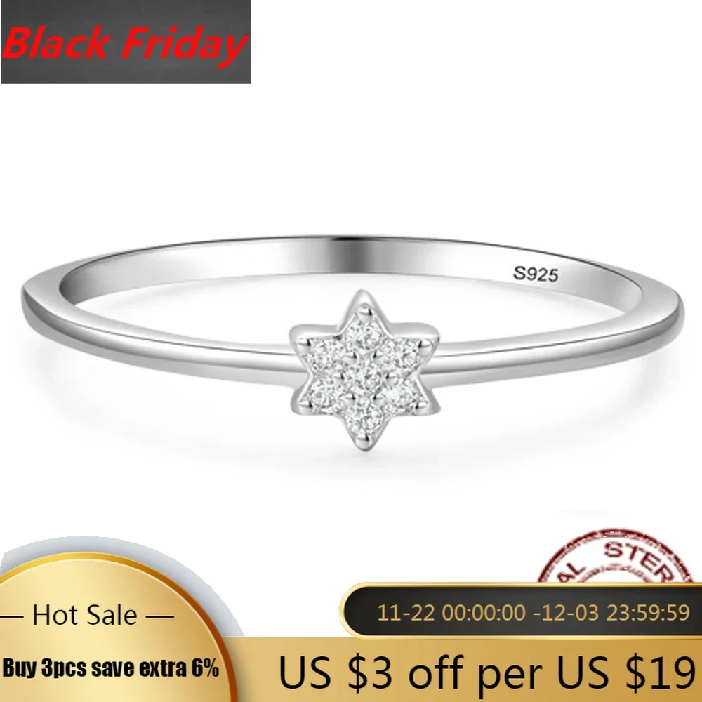 Trumium Star of David Jewish Magen Hebrew Shield Ring for Women Stackable Thin 925 Silver Star Symbol Ring for Best Friend Gift