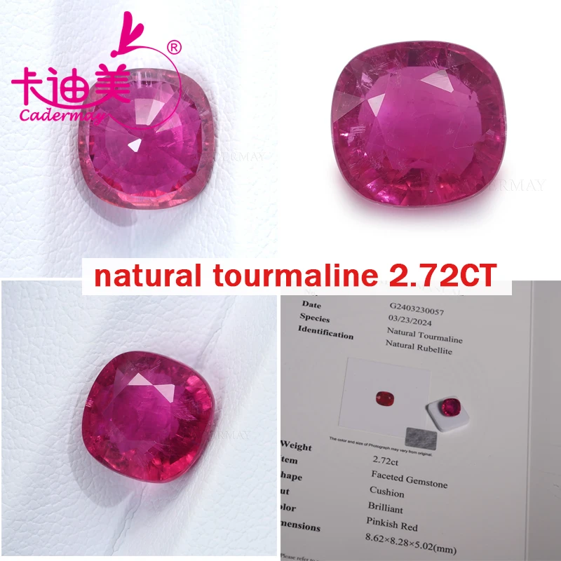 Cushion Shape Red Real Natural Tourmaline Rubellite Loose Stone With GRC Certificate Gemstone For DIY Fine Jewelry Making