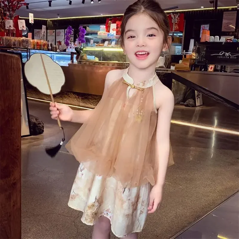 فستان شيونغسام صيفي للفتيات برقبة معلقة سترة شبكية لزي 2026 فستان أطفال جديد ملابس كورية تقليدية #3