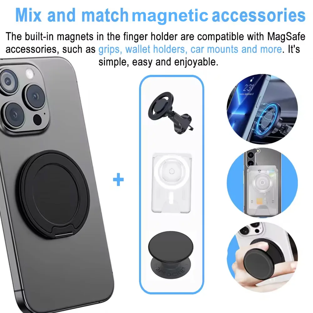 Grippopso With Mirror Magnetic Ring Cell Phone Grip Holder Socket Support Magnetic Accessories 360° Finger Ring Stand