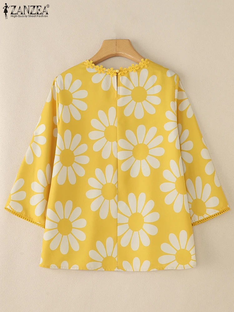 Camicette stampate floreali da donna 2025 ZANZEA Moda estiva O Collo Manica 3/4 Camicia da vacanza Casual Blusas allentati Bohemain Top femminili