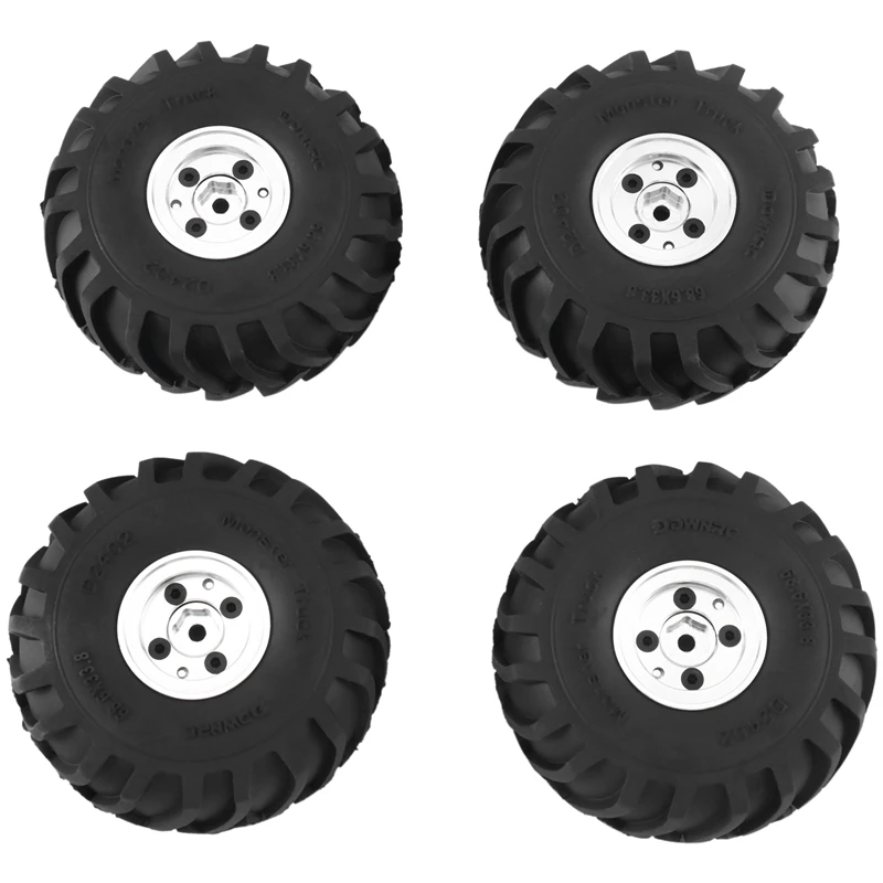 4Pcs 68X32mm Big 1.0 Metal Wheel Rim Rubber Tire Tyre For 1/24 RC Crawler Car Axial SCX24 AX24 FMS FCX24 Upgrade Parts