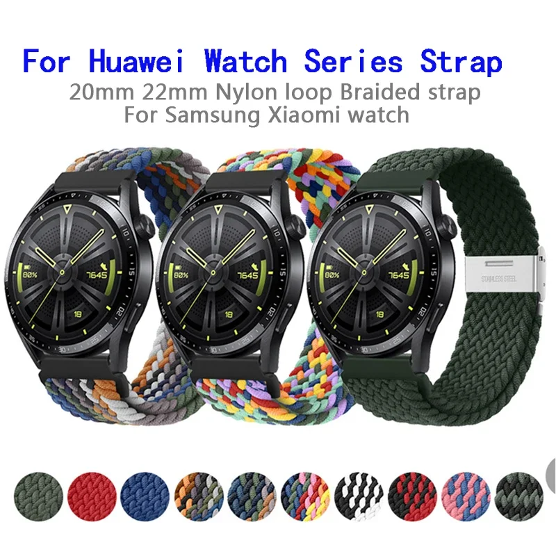 22mm 20mm Nylon Loop Strap for Huawei Watch 3/4/GT GT2 GT3 Pro 46mm 42mm Elastic Braided Bracelet for Samsung Galaxy Watch Band