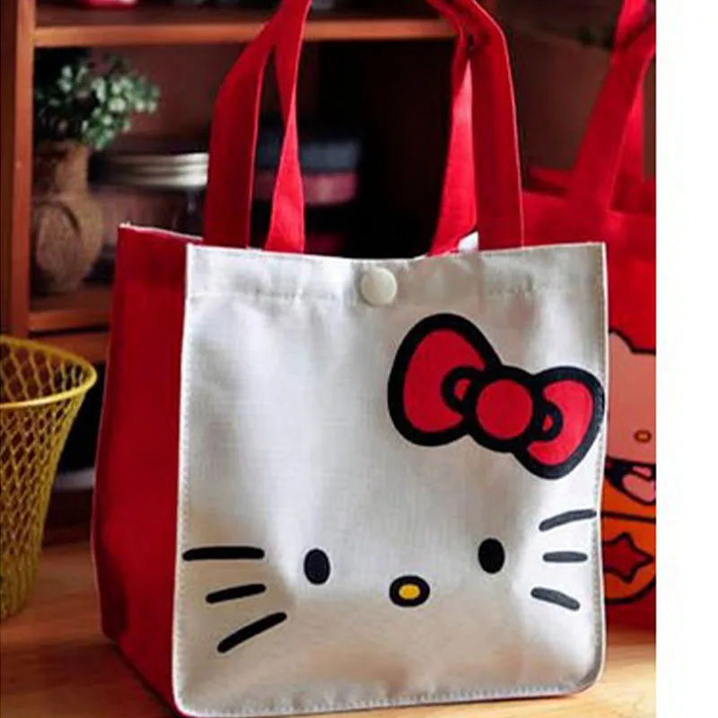 Kawaii Sanrio Hello Kitty Tote Canvas Bag Cartoon Anime Cute Women\'s Portable Lunch Bag Waterproof Cute Handbag Gifts Girls Toys