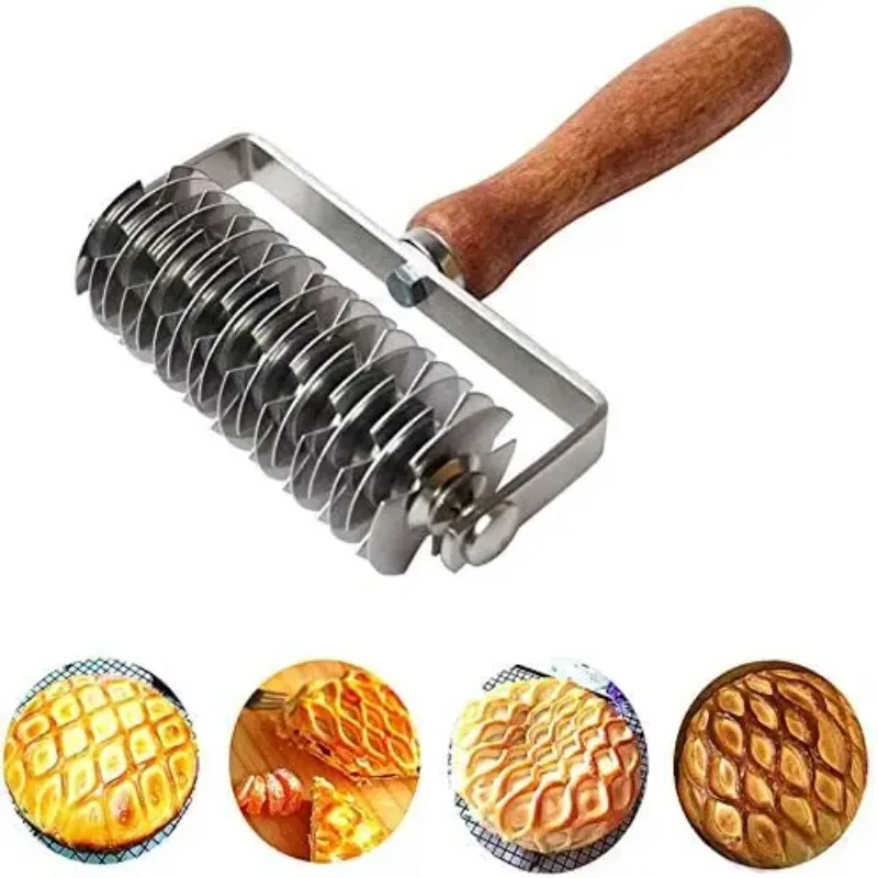 Stainless Steel Wheel Pizza Bread Needle Puncher Roller Pie Pastry Dough Roller With Wooden Handle For Baking Making Supplies