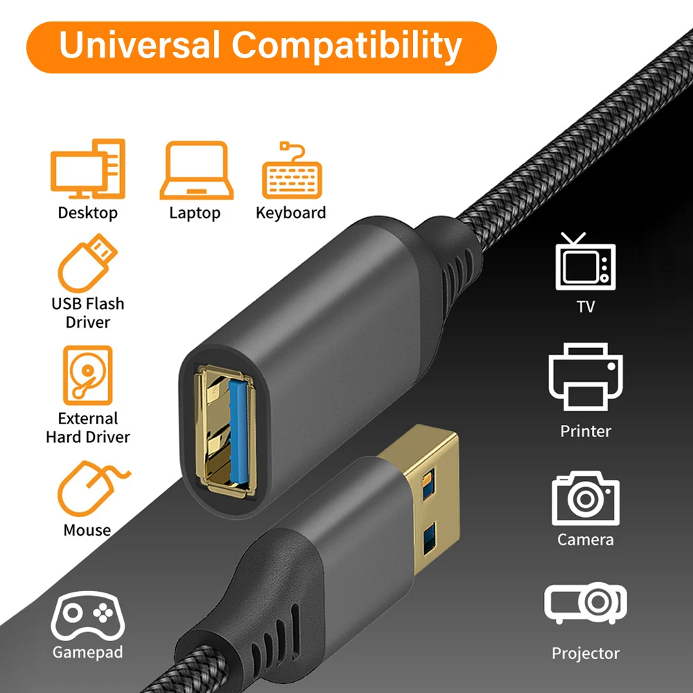 Nylon Braided USB 3.0 Male-To-Female High-Speed Transmission Data Cable Computer Camera Printer Extension Cable 0.5m 1m 2m 3m 5m