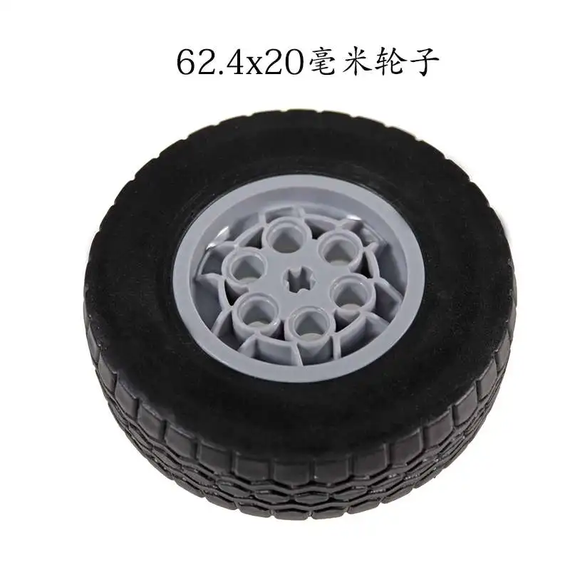 Piezas MOC negras, función de potencia, rueda de neumático de chasis de coche, 62,4x20mm, Compatible con Legoeds, accesorio de pieza de bloques de construcción, 4 Uds.