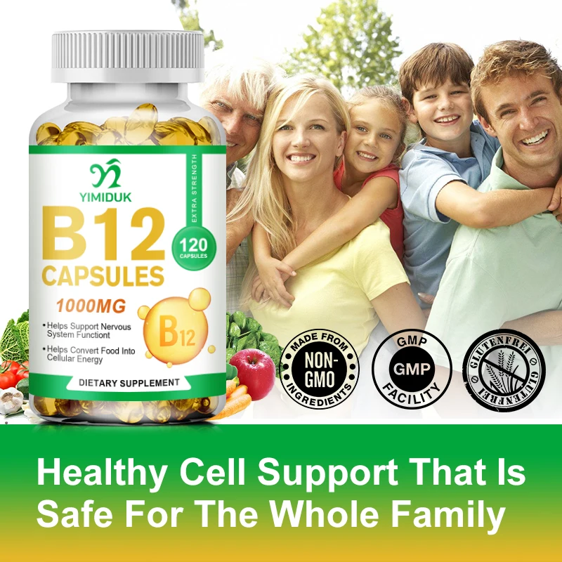 Vitamin B12 Capsules 1000mg Supports Energy Metabolism Nervous System Blood Cell Immune Health