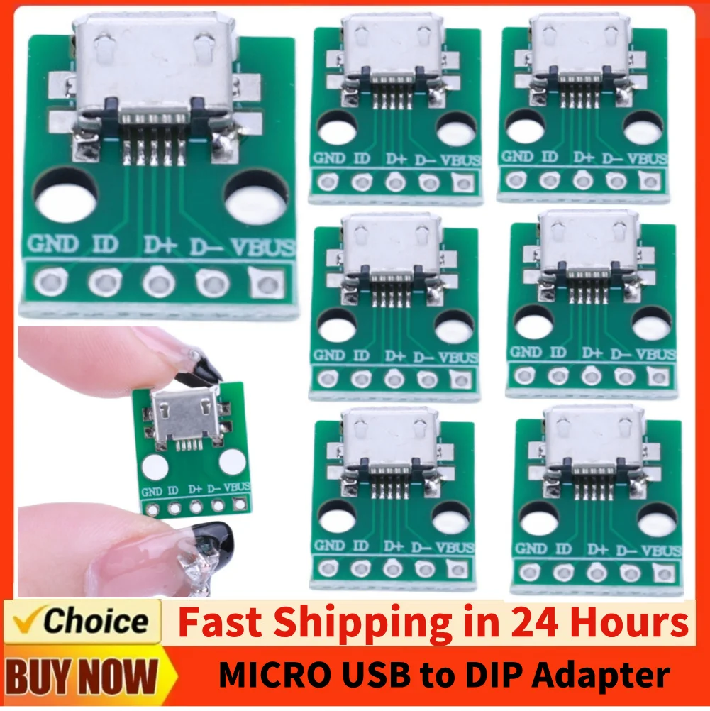 

20-1pc Micro USB To DIP Adapter Board 5pin Female Connector 2.54mm PCB Converter Breadboard Switch Board SMT Mother Seat