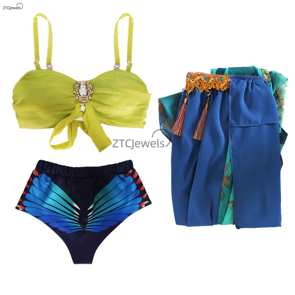 Costume de cosplay de la chanteuse Britney, robe de scène bleue, tenue de danse avec soutien-gorge serpent, short et jupe, costume pour femmes, tenues de fête d'Halloween